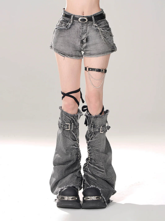 Leg Gray-and-blue + Denim Shorts A-line warmers
