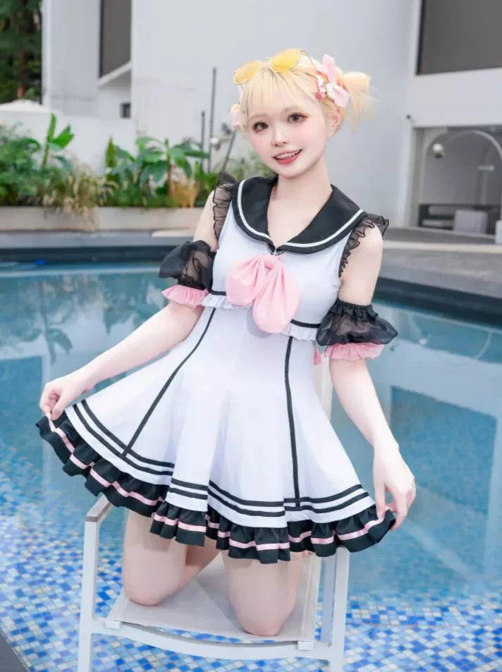 Robe Maillot de Bain Marin Volants Lolita Marine