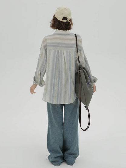 Striped Collar Shirt Loose Contrast