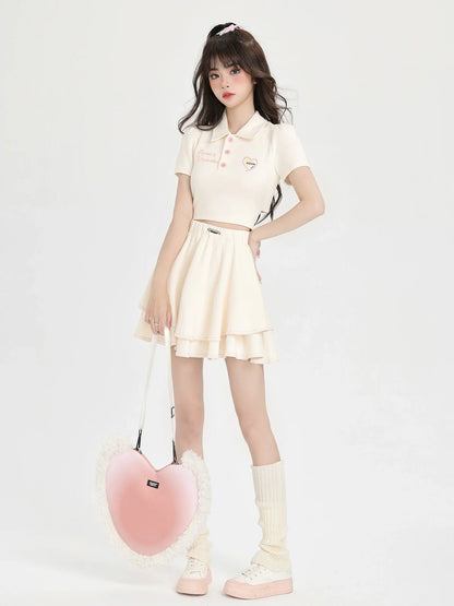 Back Style Collar Polo Ribbon Skirt Shirt Ballet Short