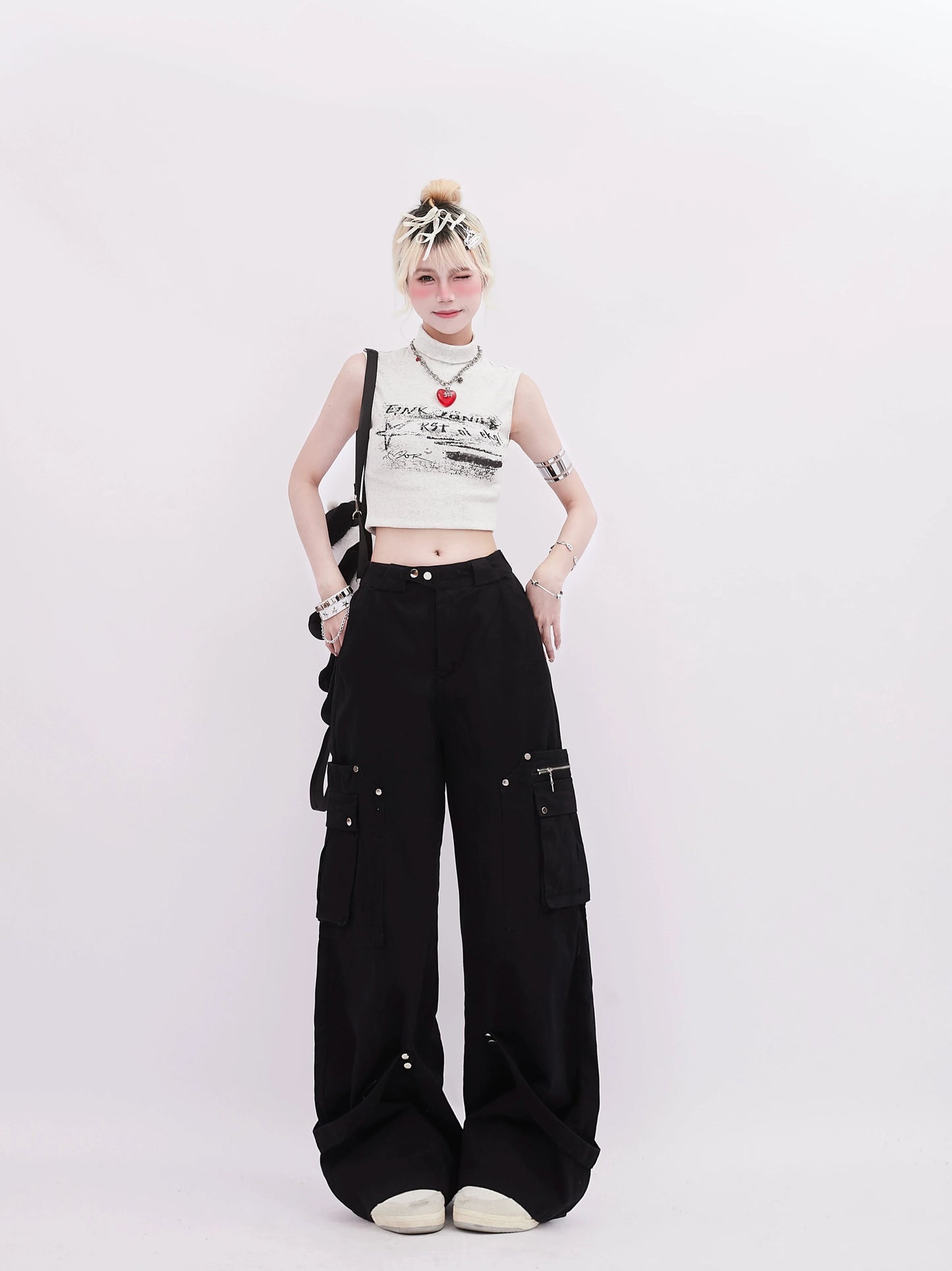 Pocket Cross Zip-Up Pants Wide