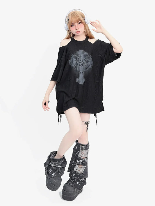 T-shirt à épaules dénudées et longue mèche style punk Yabi-Way