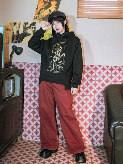 レッドデニムワイドストレート