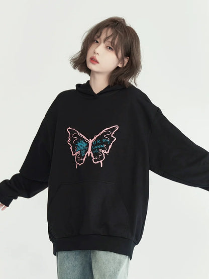 Sweat à capuche ample à motif papillon graphique