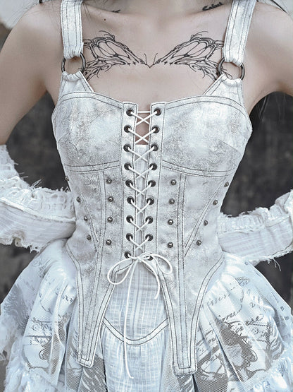 Dress White Lace-up Camisole Gothic