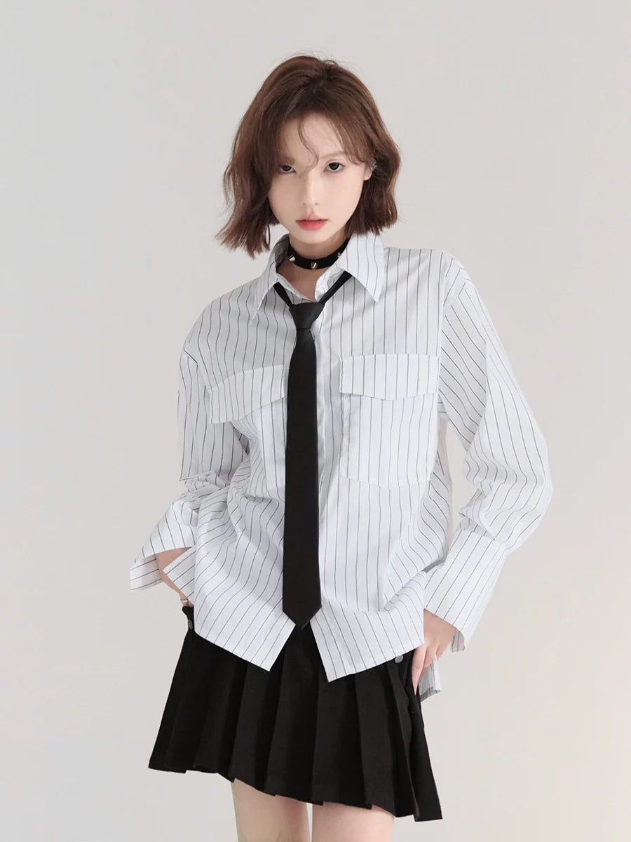 Striped Double Pocket Shirt White