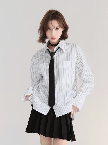 Striped Double Pocket Shirt White