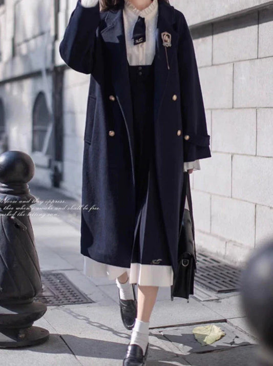 Manteau cocon élégant en laine à double boutonnage bleu
