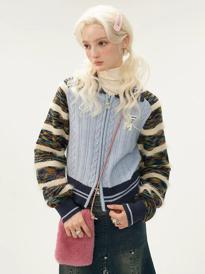 Line Mixed Zipper Double Sweater Cardigan