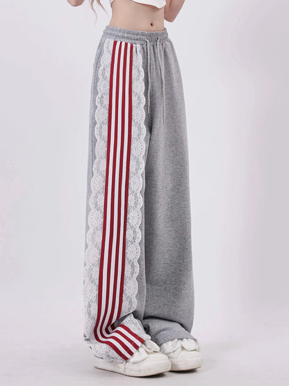 Stripe Asime Sweatpants Casual Lace