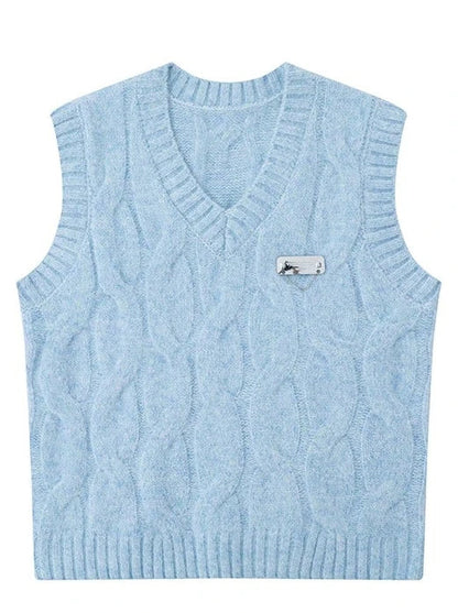 Pull col V bleu salé à torsades