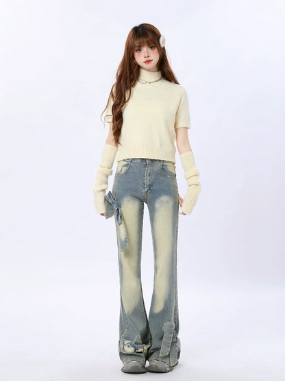Sweater Knit Turtleneck Piece Tops Half Two
