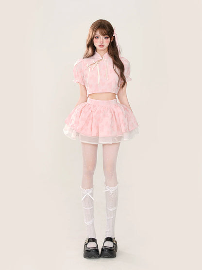 Ärmelrock Top Sweet Sweet Flared Pink + Puff