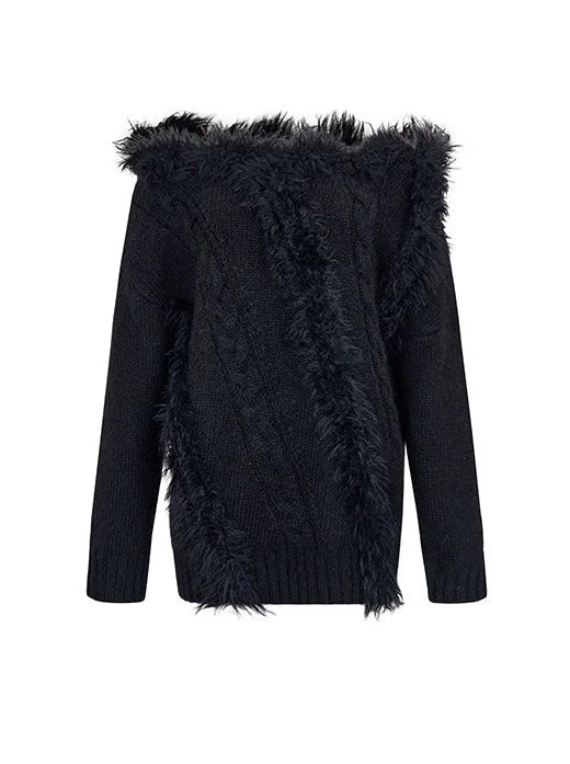 One-shoulder Knit Cable + Cable Cardigan