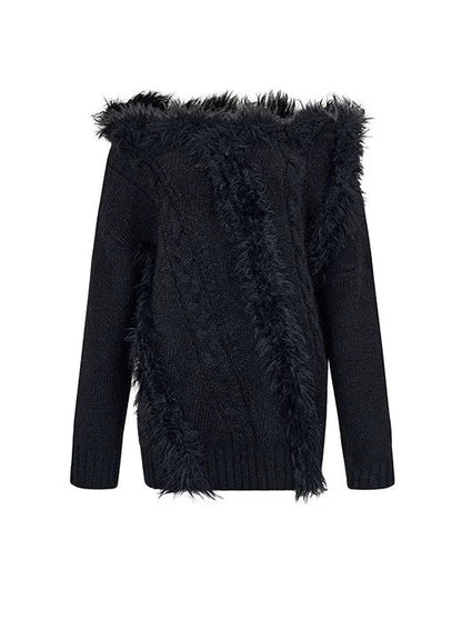 One-shoulder Knit Cable + Cable Cardigan