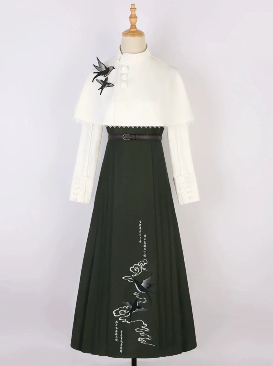 China Short Cape + Skirt Pleated + Retro Blouse