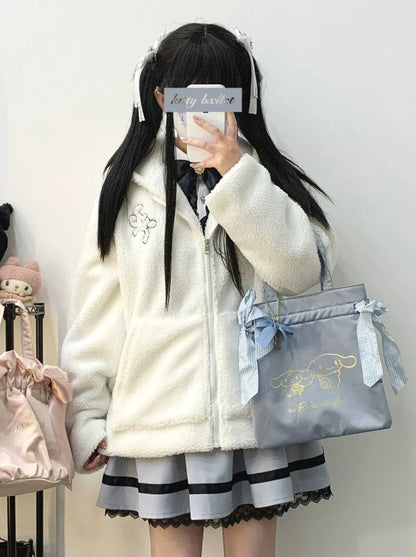 Veste zippée en peluche à oreilles de lapin gourmandes courtes/longues