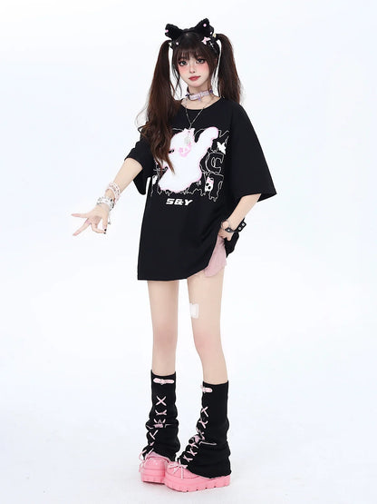 Lockere Stickerei Dunkles kleines T-Shirt Ghost