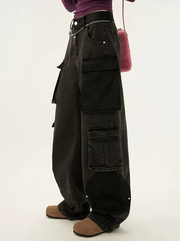Pantalon cargo ample foncé à la mode