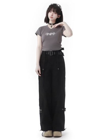 Black Pants Belt Cargo Retro-washed