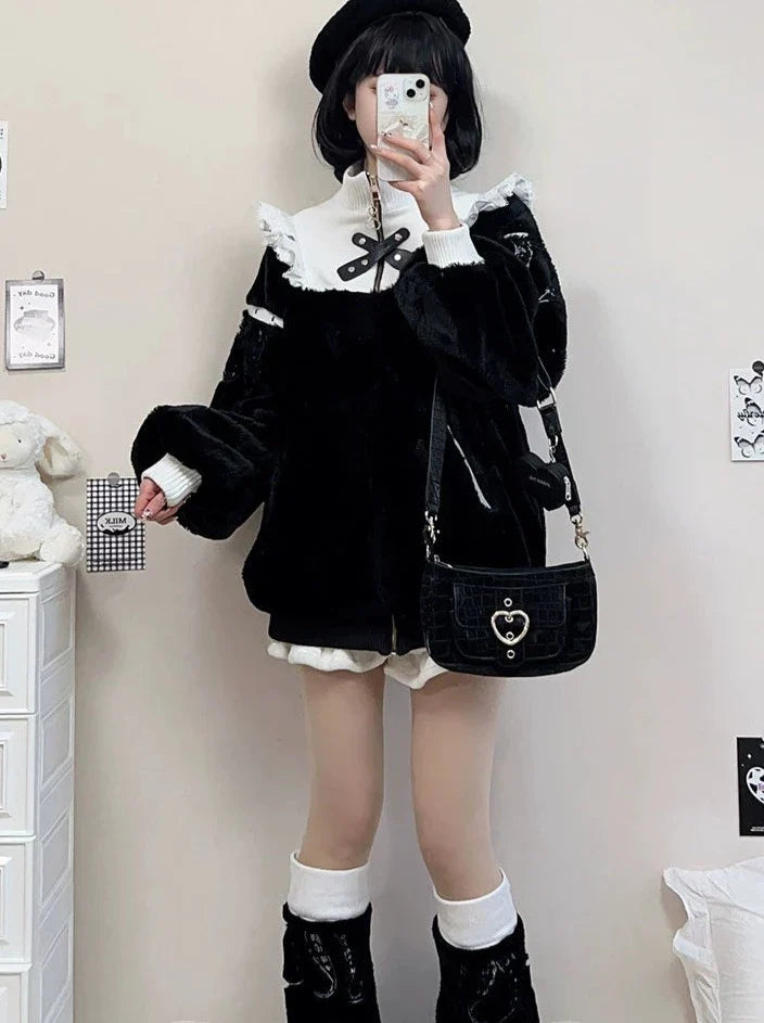 Manteau de mine en fourrure haute avec fermeture éclair au cou