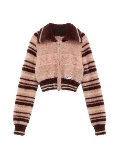Striped Double Wool Zipper Cardigan Top