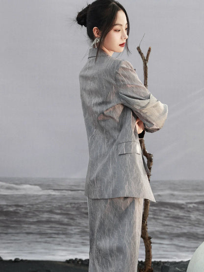 Veste texturée marbrée plissée de conception de costume