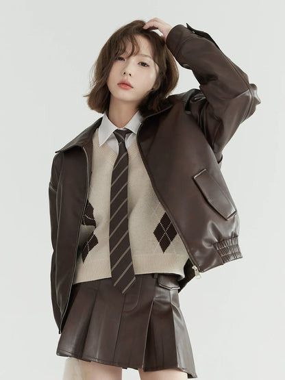 Veste courte rétro en cuir