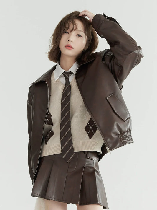 Veste courte rétro en cuir