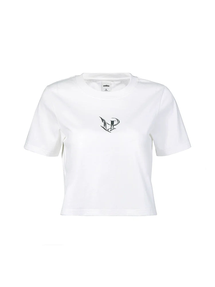 T-shirt blanc à motif court métallisé
