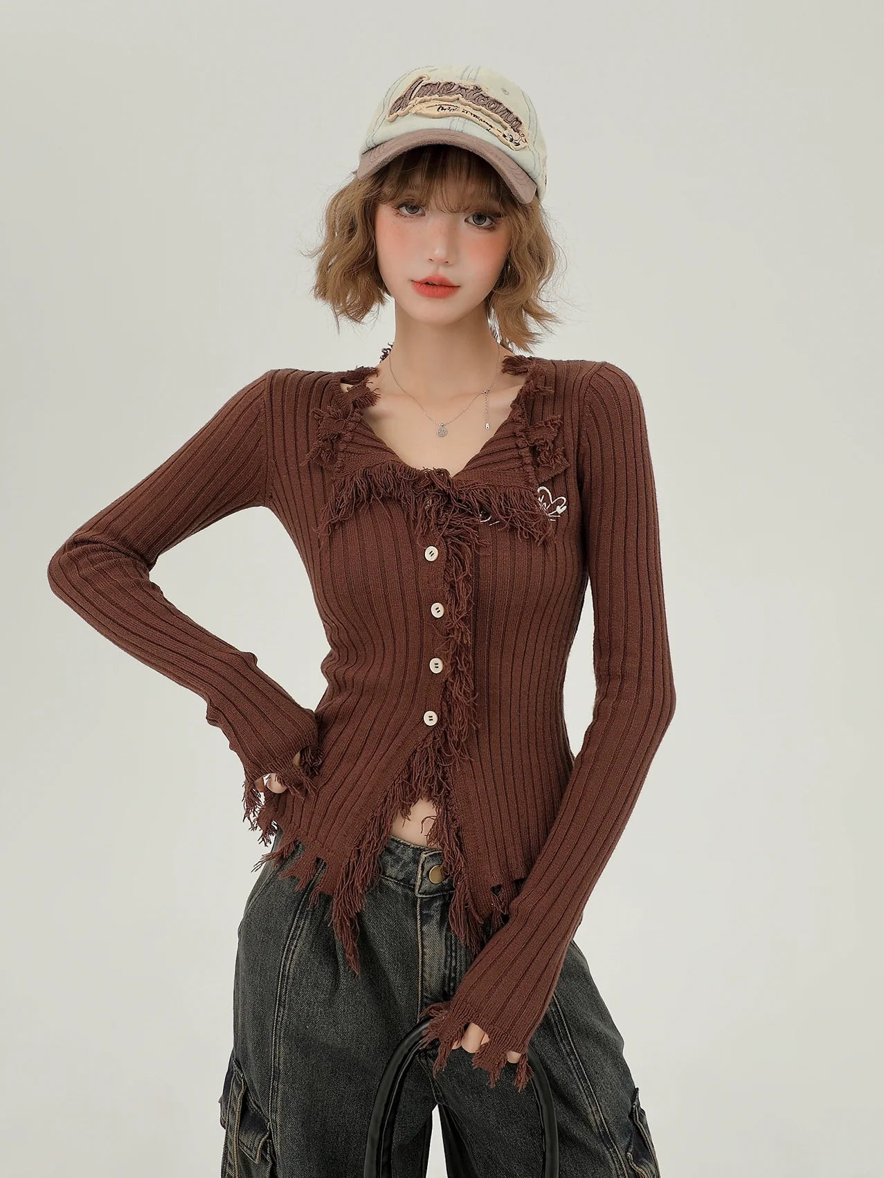 Slim American Tassel Retro Cardigan Breasted Single