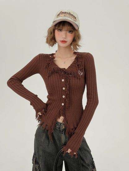 Slim American Tassel Retro Cardigan Breasted Single