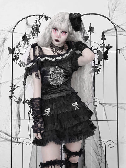 Short Dark Straps Top Asymmetrical Gothic
