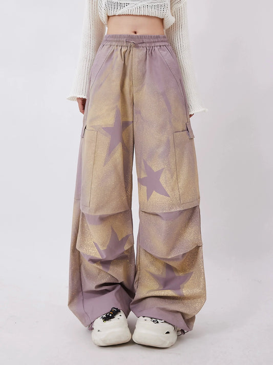 Pants Purple Wide Star Sheer