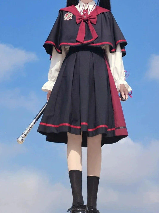 Shirt Cloak Skirt Magic Pleated Black