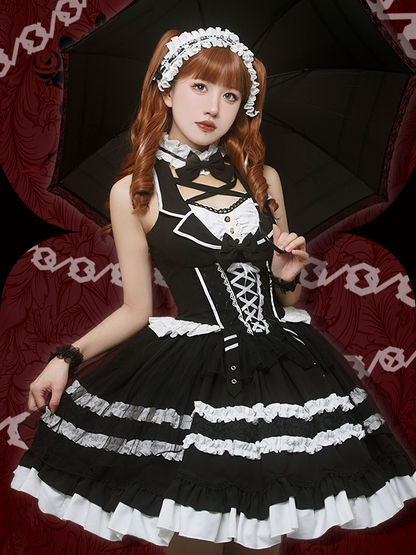 White Elegant Black Magic Dress Doll Antique