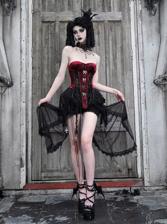 Dark Alice Dress Hell Fishbone Straps Corset Set Gothic Tulle