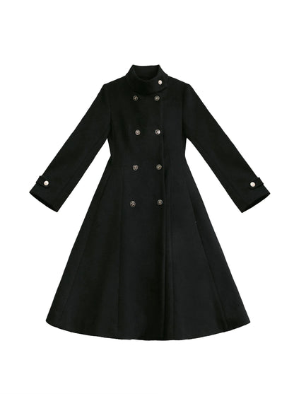 Manteau en laine rétro à double boutonnage et ruban élégant