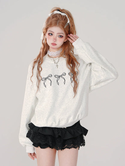Sweatshirt Ribbon Cute Neck Crew