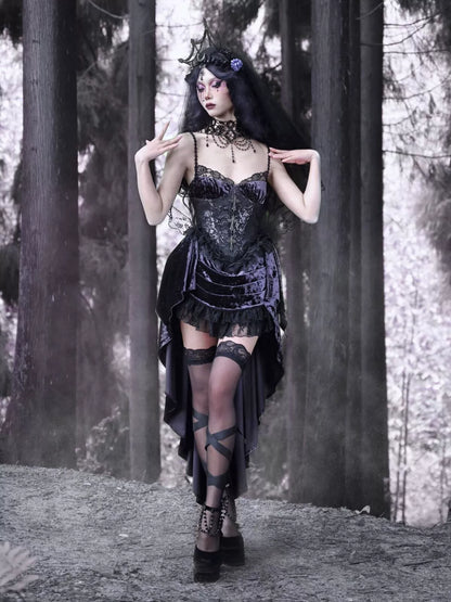 Gothic Lace Luna Suspender Dress Trailing Velvet