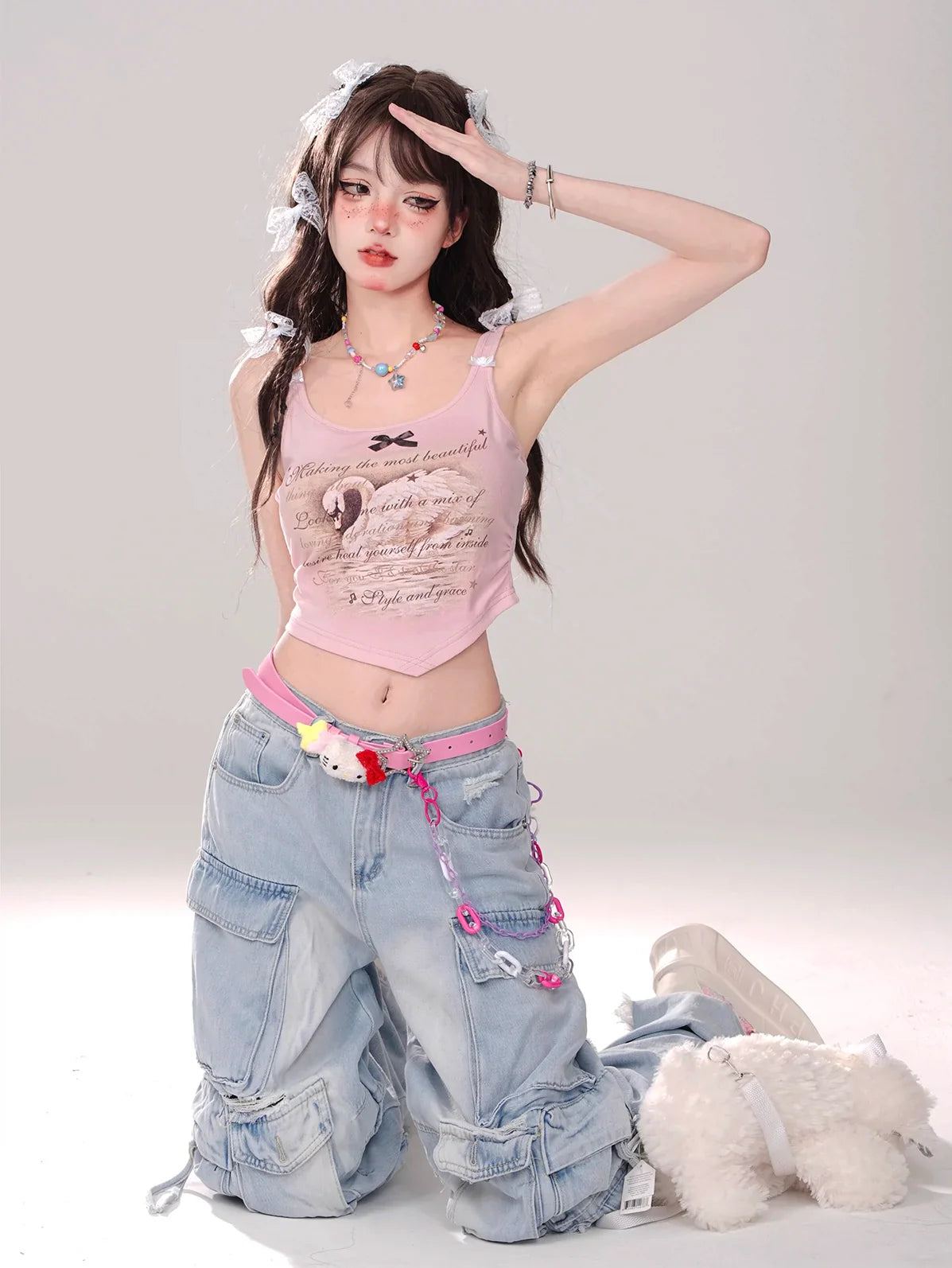 Cookie Moose Top Swan Slim Sleeveless Suspender