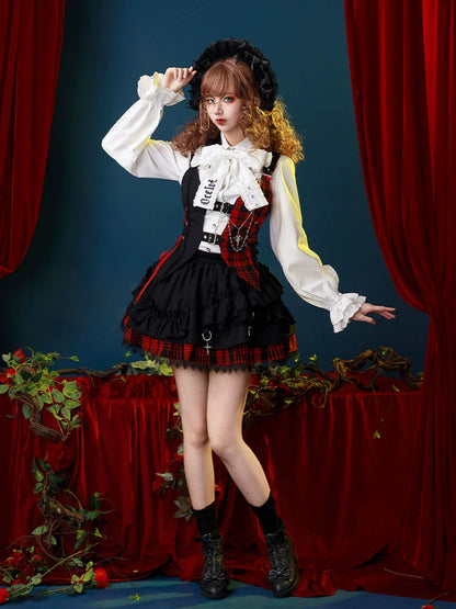 Suit Set Complete Check Vest Pants Skirt Shirt Prince