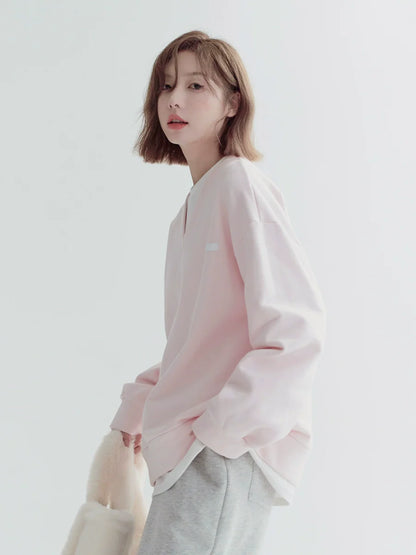 Faux Two-piece Light-colored Loose Sweatshirt