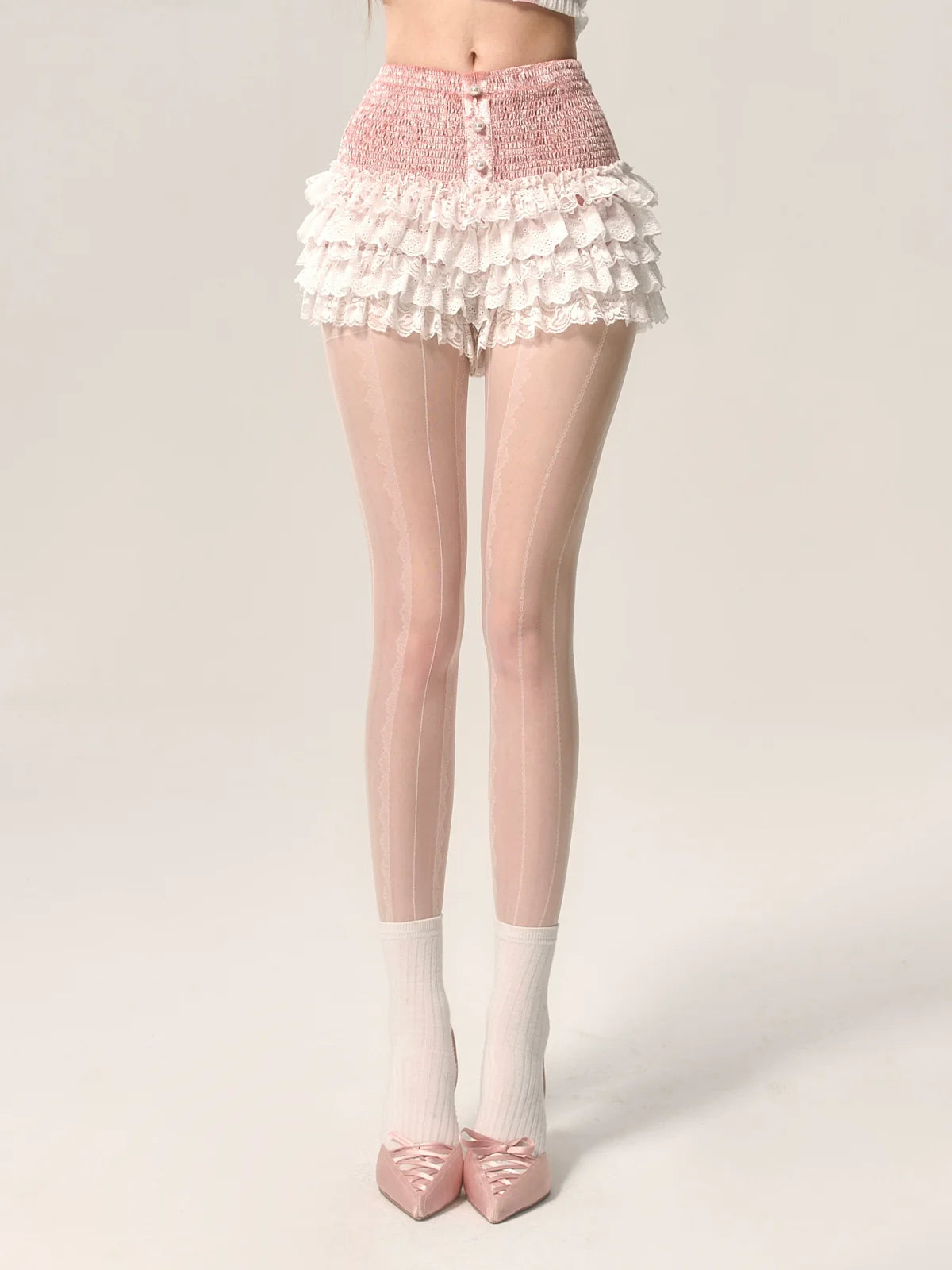 Cake Pink Style Lace A-Line Skirt Shorts White Part