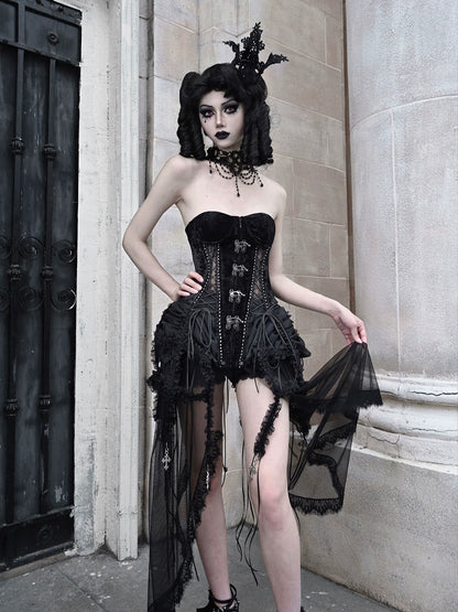 Dark Gothic Corset Hell Dress Bird Straps Alice Gauge Set Fishbone