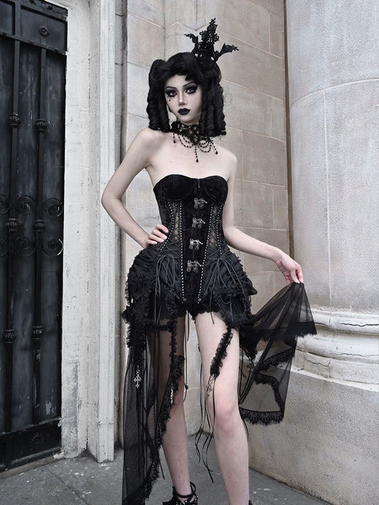 Dark Gothic Corset Hell Dress Bird Straps Alice Gauge Set Fishbone