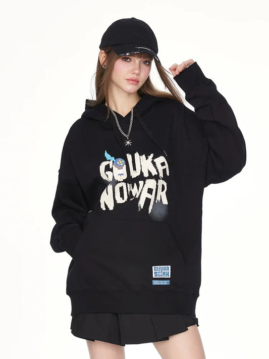 Logo Hooded Overloose Dark Hoodie