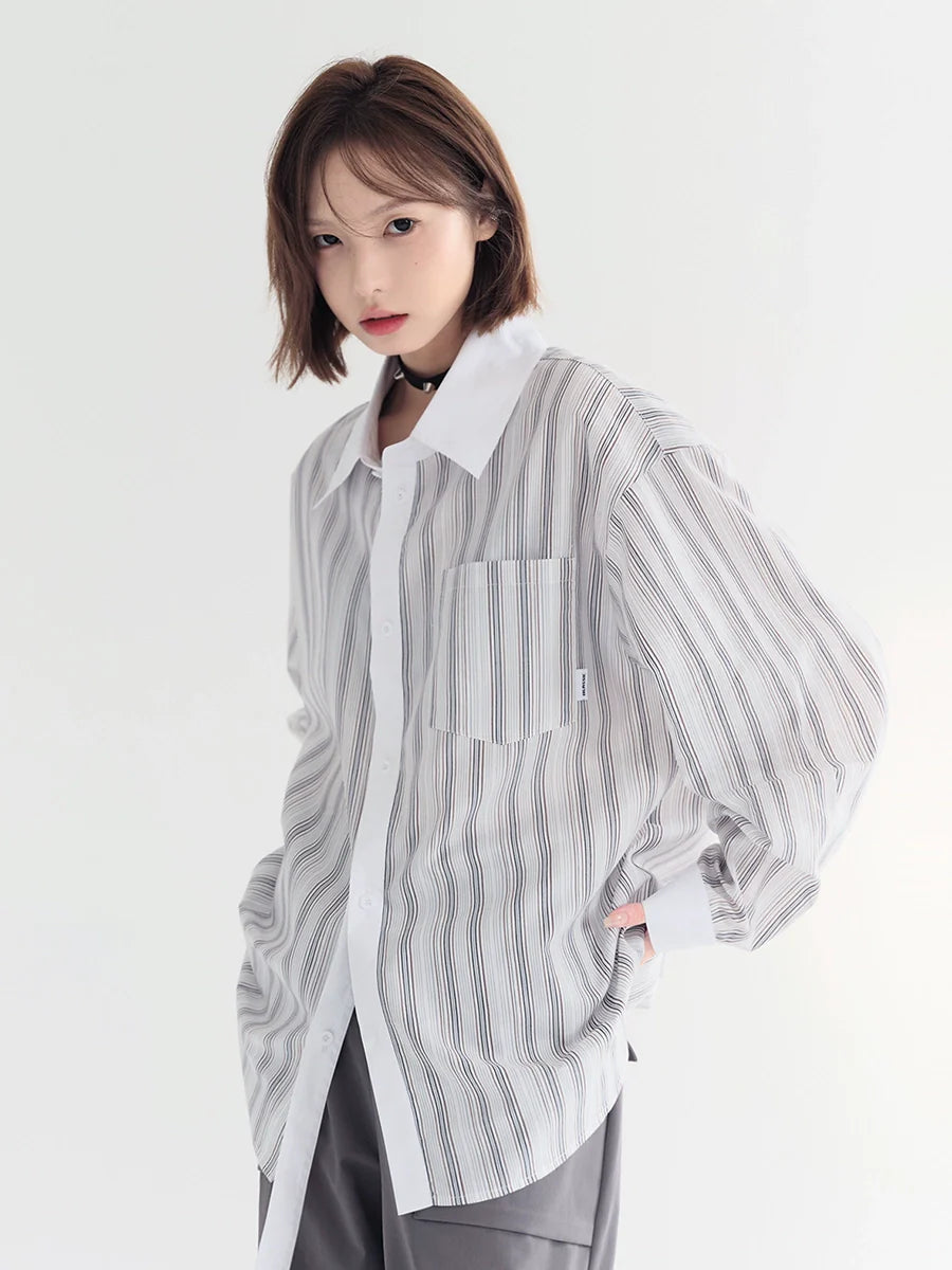 Shirt Striped Loose Sheer