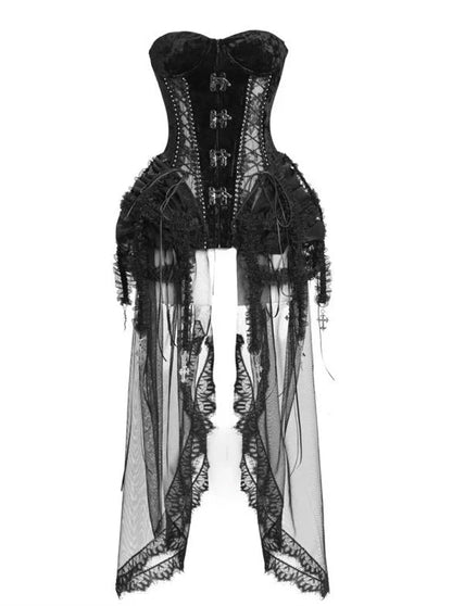 Dark Gothic Corset Hell Dress Bird Straps Alice Gauge Set Fishbone