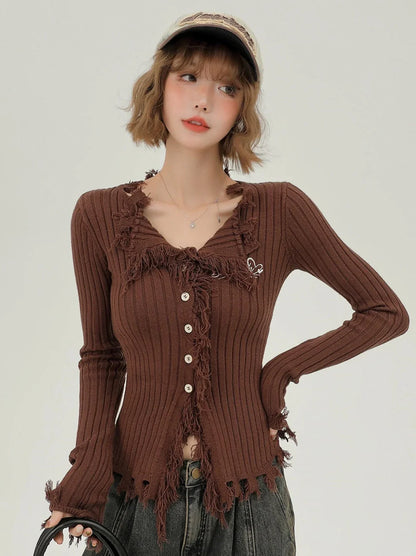 Slim American Tassel Retro Cardigan Breasted Single